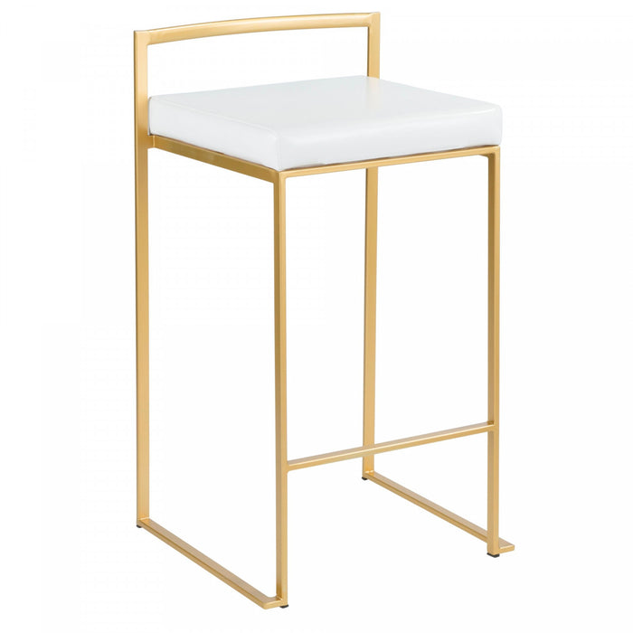 Tabouret contemporain Fuji de hauteur comptoir en similicuir blanc - ensemble de 2