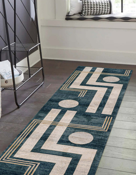 Tapis Contemporain Erisa 2'2\" x 7'7\" en Bleu
