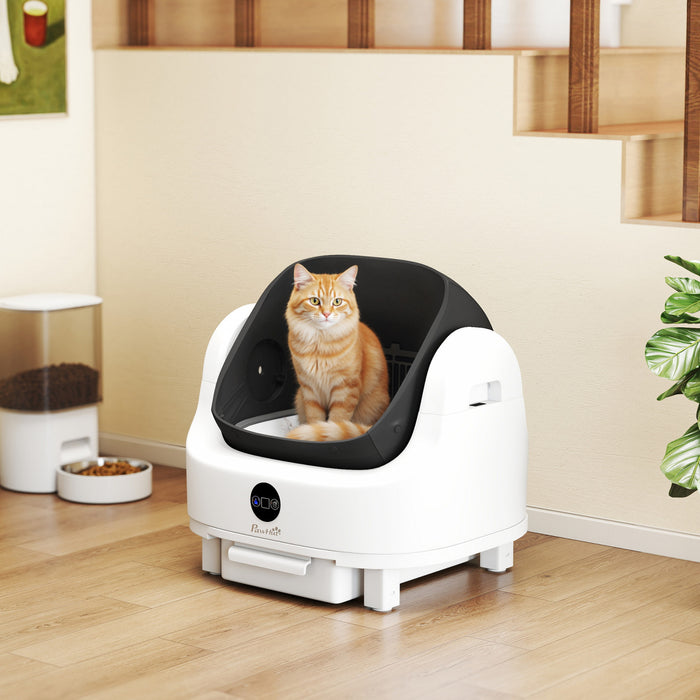 Open-Top Self Cleaning Cat Litter Box with Trash Bag, White