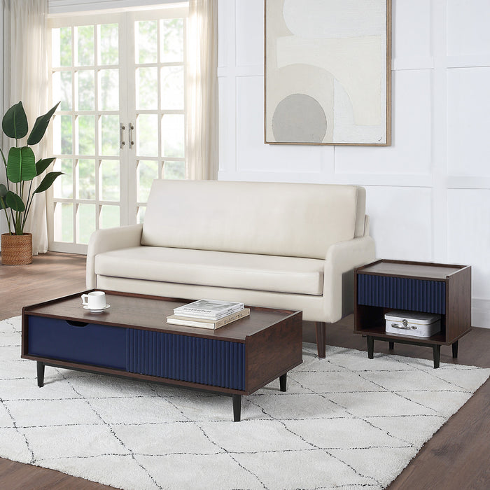 Ensemble de 2 tables Duane style milieu du siecle moderne : table basse et table d’appoint, bleu marine