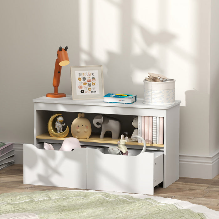 Qaba Bibliotheque Pour Enfants Avec 2 Tiroirs, Etagere De Rangement, Blanc