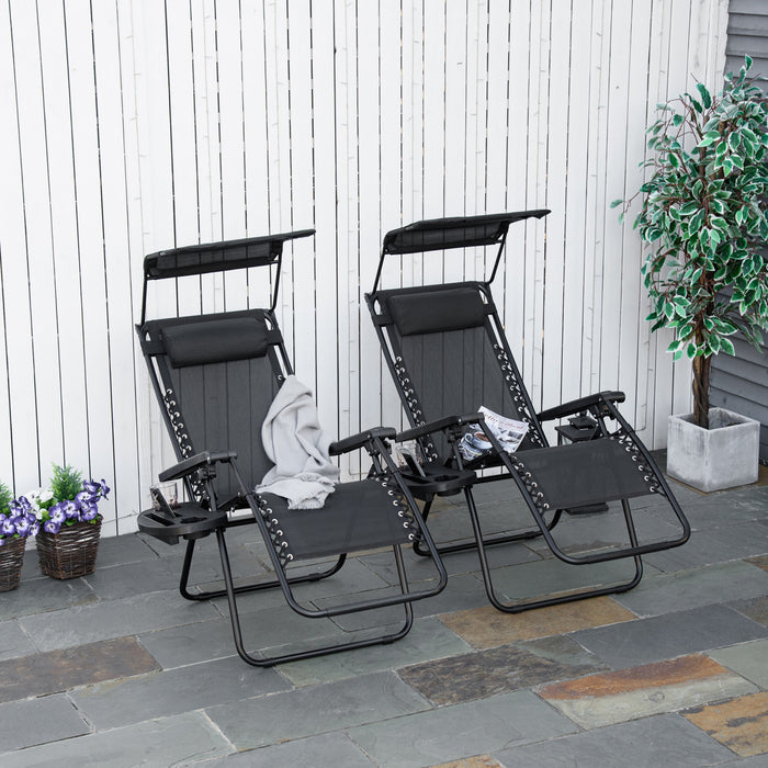 Chaise Longue Pliable 2 Pieces Outsunny Avec Auvent, Noire