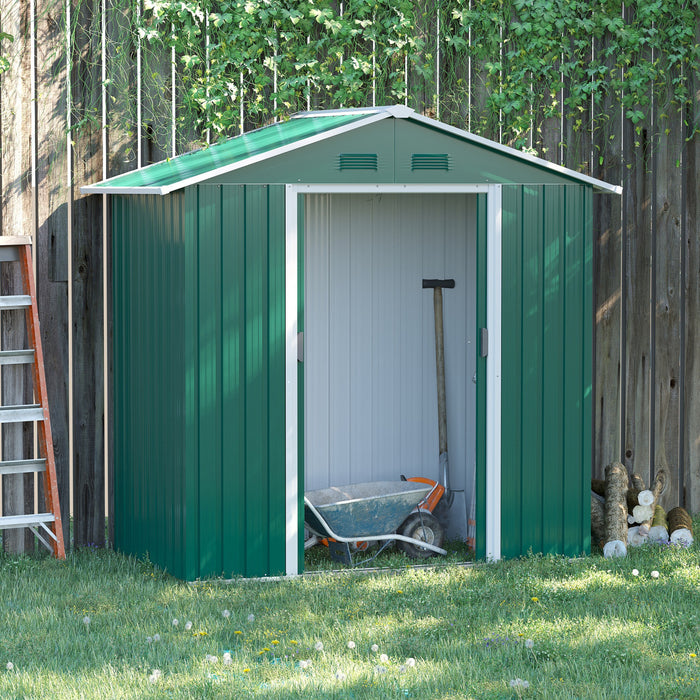 Outsunny Abri De Jardin En Metal Outsunny 6,5x3,5 Pi Pour Rangement Exterieur,vert