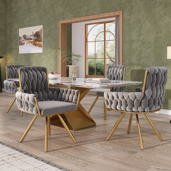 Chaises de salle a manger pivotantes Timothy en velours avec revetement capitonne et pieds en metal, lot de 4, gris