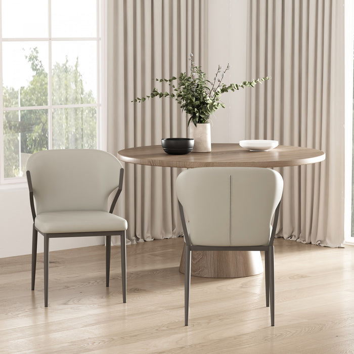 Chaise de salle a manger moderne en metal et cuir vegetalien Kirsten, gris clair - Lot de 2