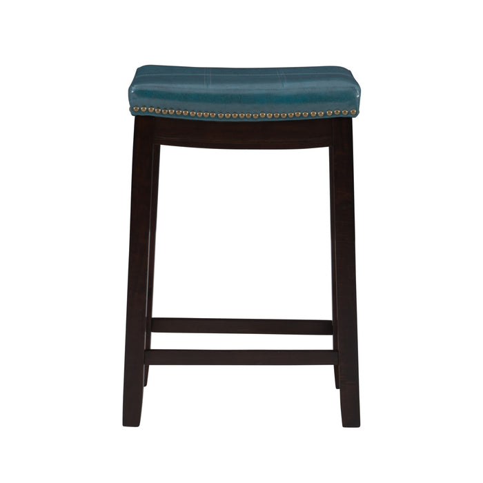 Tabouret Claridge de hauteur comptoir en similicuir et sans dossier - bleu