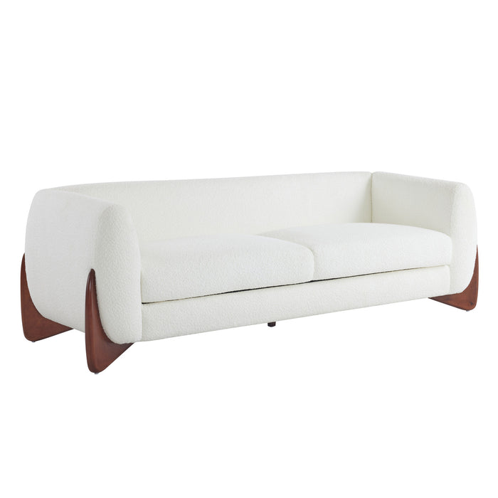 Harold Canape 3 places en bois de 82,75\" avec revetement boucle et sherpa, beige
