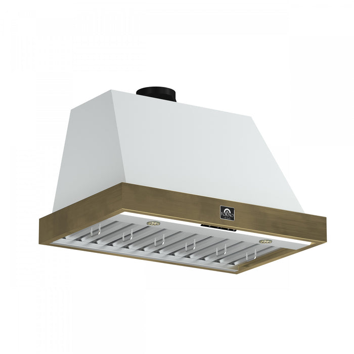 Hotte murale Vittorio de 36 po, blanc avec garniture en laiton antique-FRHWM5078-36BLK