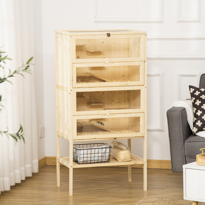 Pawhut Cage A Hamster En Bois De Sapin A 5 Niveaux Souris Rats Petits Animaux Maison De Jeu Centre D'activites D'exercice
