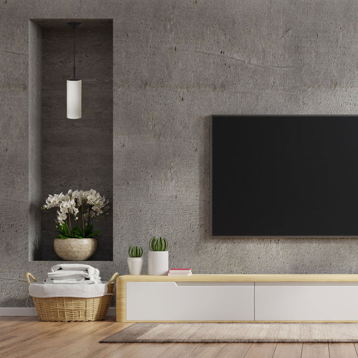 Luminaire suspendu Paza de Dainolite en verre blanc, avec fini noir mat et 1 ampoule