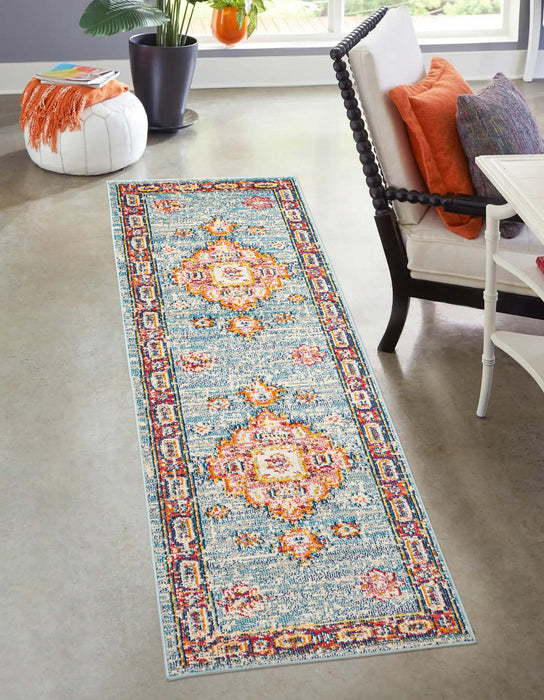 Tapis de Couloir Traditionnel Lotus 2'8\" x 8'2\" en Bleu