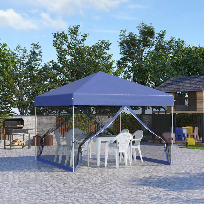 Outsunny Tente De Fete Escamotable 10' X 10' Avec Sac A Roulettes, Bleu