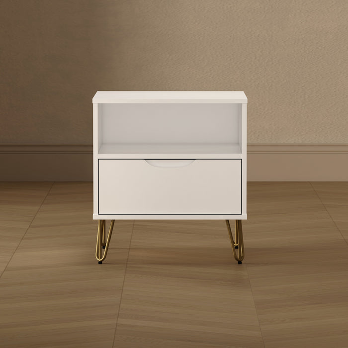 Table de nuit Avira style milieu du siecle moderne 20\" en blanc (1 tiroir)
