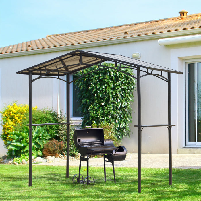 Outsunny 8' X 5' Gazebo De Grill Bbq D'exterieur Gazebo Auvent Avec Etageres Laterales Pc Toit Aluminium