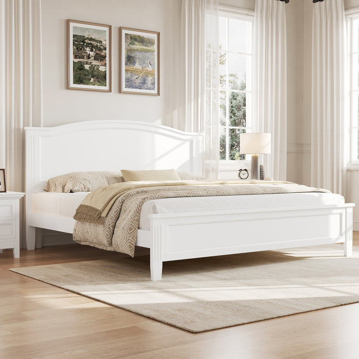 Lit plateforme Benson en bois massif format Full avec tete de lit elegante, blanc