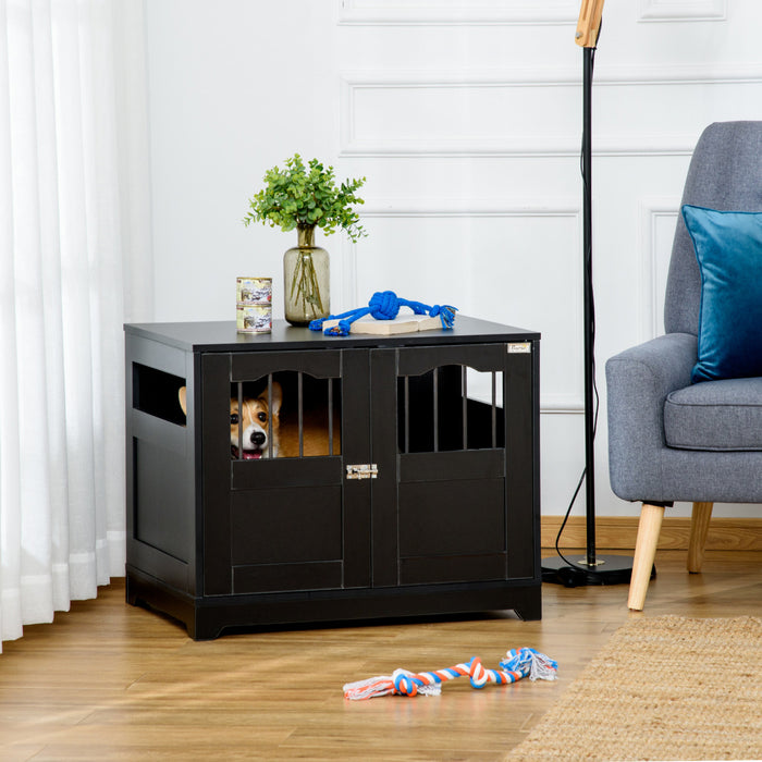 Pawhut Cage Pour Chien En Bois Avec Fenetres Multi-usage Portes Verrouillables Base Surelevee Pour Chiens De Petite Et Moyenne Taille Noir