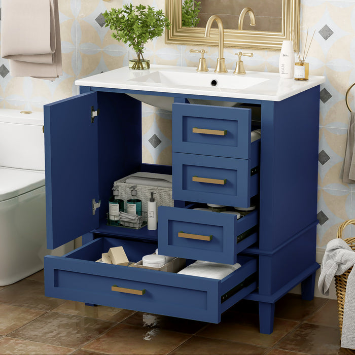 Olivia meuble de salle de bain 30\" avec vasque et tiroirs de rangement, bleu