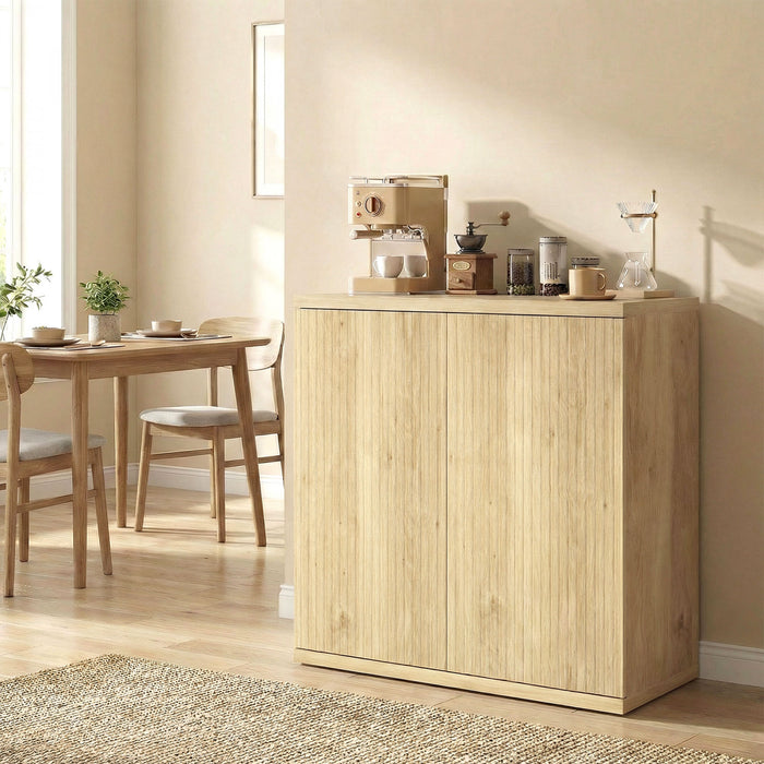 HOMCOM Buffet, meuble de cuisine avec portes a fermeture douce, chene
