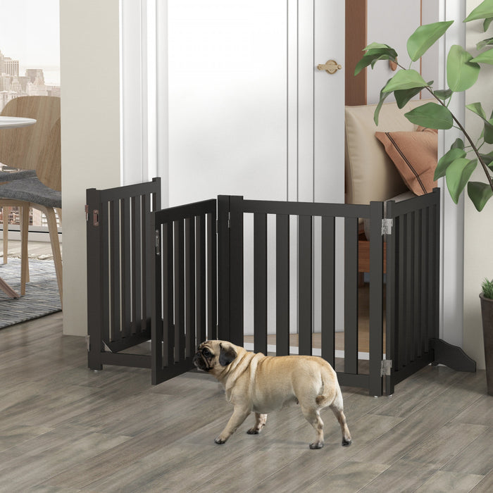 Pawhut Porte Pliable Pour Chien Avec Porte, 4 Panneaux Porte Pour Animaux De Compagnie Autoportante Avec Pieds De Soutien Parc Interieur Pour Les Petits Chiens, Noir