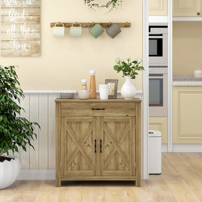 HOMCOM Buffet armoire buffet avec porte de grange,bois naturel