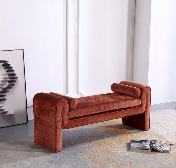 Banc d’appoint moderne glamour en chenille Concord, couleur terre cuite