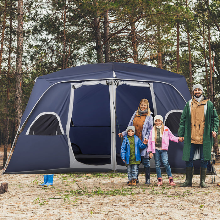 Outsunny Tente De Camping, Tente Familiale 4-8 Personnes, 2 Pieces, Avec De Grandes Fenetres En Maille, Assemblage Facile Pour La Randonnee En Plein Air 13'l X 8'i X 7'h Bleu