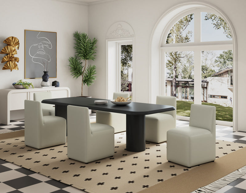 Chaise de salle a manger moderne en cuir vegetalien gris pierre Anna - Lot de 2