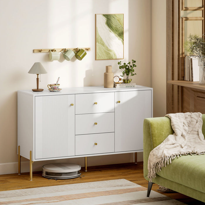 Buffet HOMCOM 120 cm avec 3 Tiroirs et 2 Portes Buffet Moderne Blanc