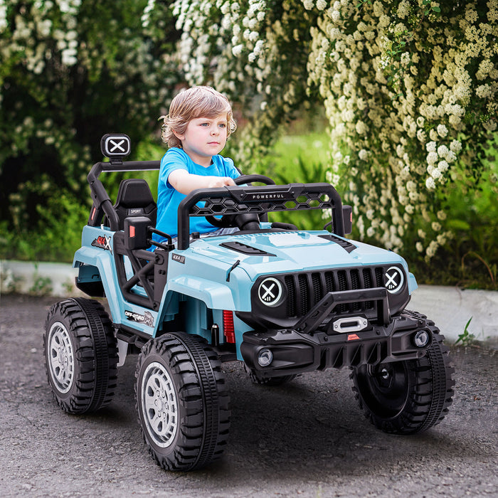 Aosom Camion 12v Pour Enfants Avec Telecommande, Voiture Pour Enfants A Piles Avec Lumieres Led, Jouet Electrique Avec Suspension A Ressort, Musique, Klaxon, 3 Vitesses, Bleu