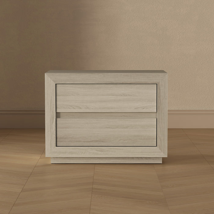 Table de nuit contemporaine Soren 32\" en chene blanchi (2 tiroirs)