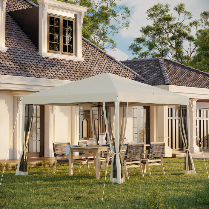 Outsunny 10' X 10' Tente Gazebo Avec Filet Amovible En Maille Laterale, Sac De Transport Pour Jardin Patio, Beige