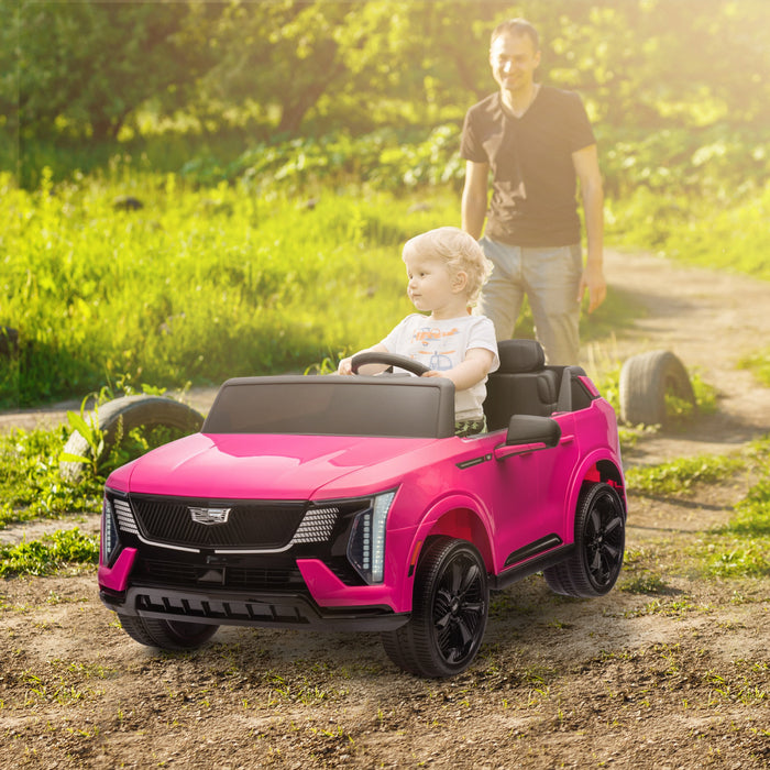 Qaba Camion 2 Places, 12 V Cadillac Escalade, Voiture Electrique Pour Enfants Alimentee Par Batterie Avec Telecommande 4 Roues A Suspension A Ressort, Lumieres Pour 3 A 8 Ans, Rose