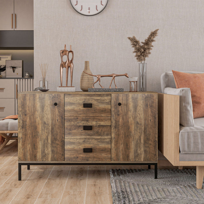 HOMCOM Buffet industriel, armoire de rangement, cupboard brun