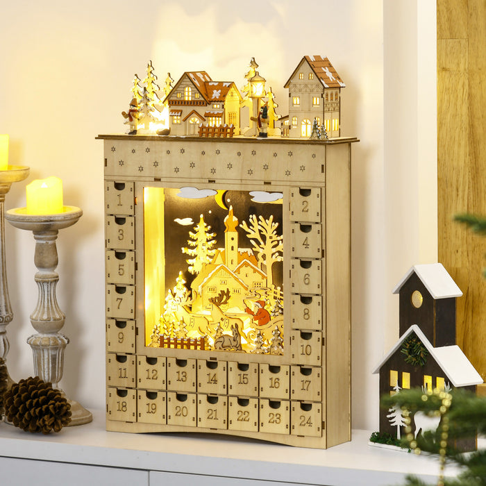 Homcom Calendrier De L'avent De Noel, Compte A Rebours Jusqu'a Noel En Bois
