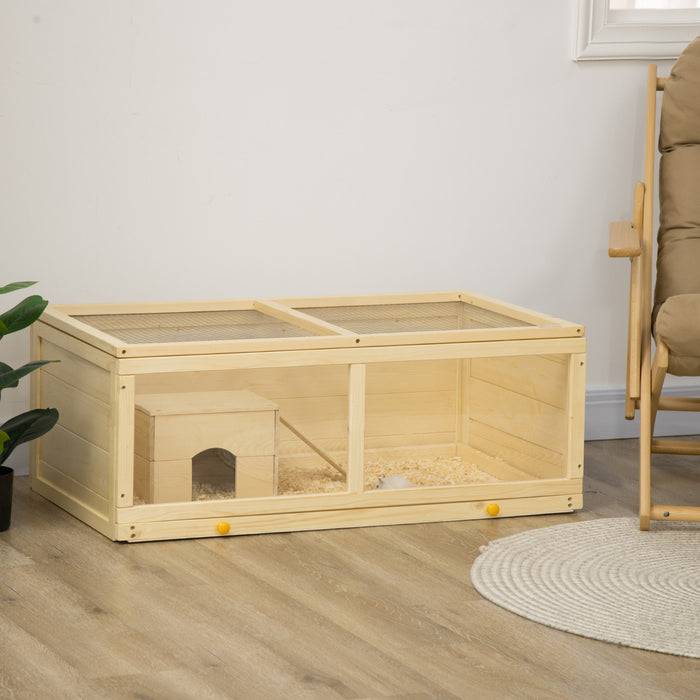 Pawhut Cage En Bois Pour Hamster, Kit Pour Petits Animaux, Maison De Jeu D'exercice Pour Hamsters Nains, Gerbilles, Chinchillas, Cochons D'inde, Lapins, Avec Plateau Coulissant, Dessus Ouvrable