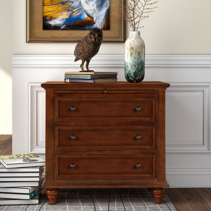 U_Style Table de Nuit Peinte 27.6 po avec Tiroir Coulissant et 3 Tiroirs, Brun