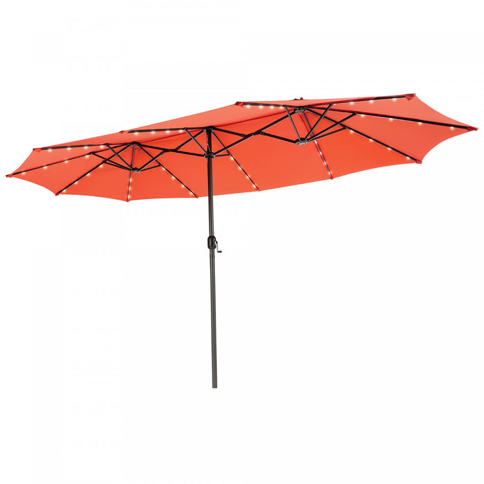 Costway Parasol double face jumeau 15FT pour patio avec 48 LED solaires a manivelle Orange