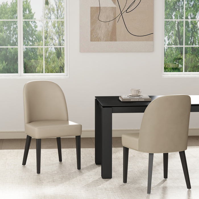 Chaise de salle a manger moderne en bois Hillman avec revetement en tissu couleur sable - Lot de 2