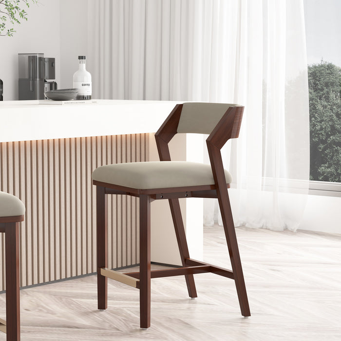 Tabouret de comptoir moderne Patricia en bois avec revetement en lin