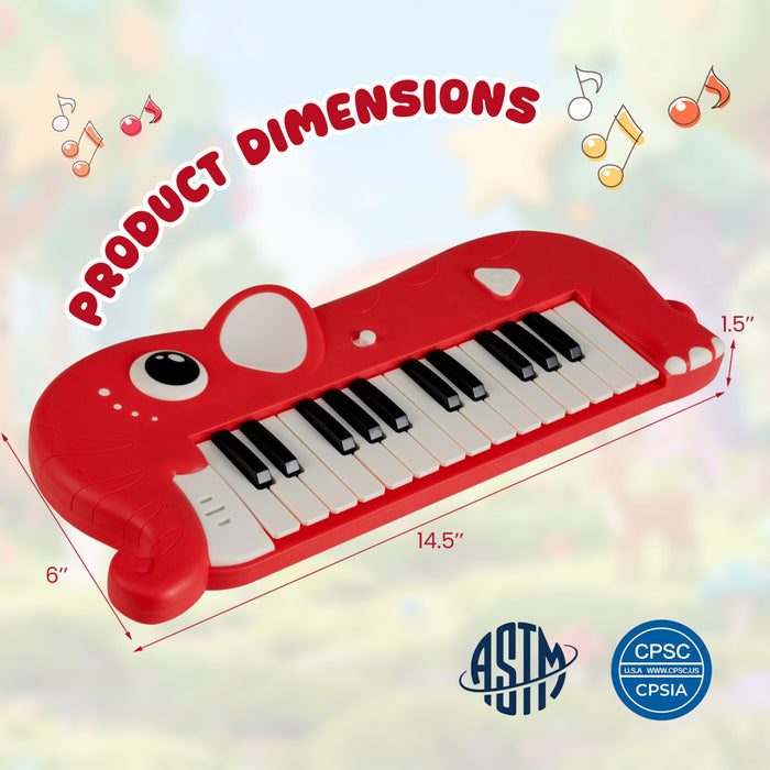 Costway Clavier de Piano pour Enfants 25 Touches en Forme d'Elephant, Jouet Piano Numerique avec Musique et Lumieres Integrees - Rouge