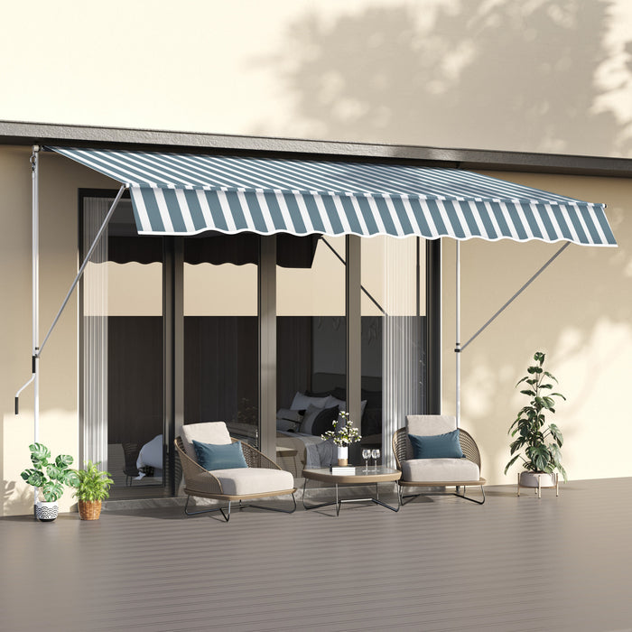 Outsunny Store Banne Manuel Retractable Inclinaison Et Hauteur Reglable Installation Rapide Metal Alu Polyester Anti-uv Vert Blanc Raye