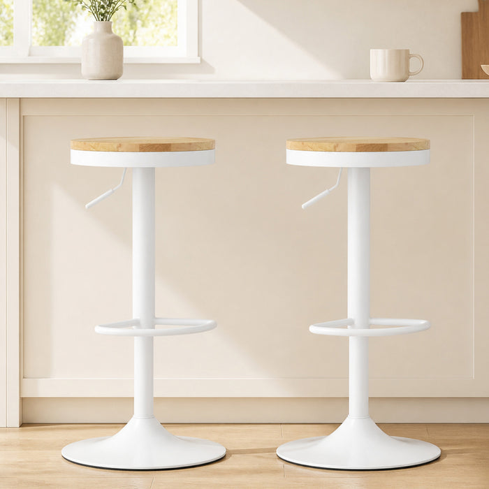 HOMCOM Lot de 2 tabourets de bar pivotants reglables en bois, blanc naturel