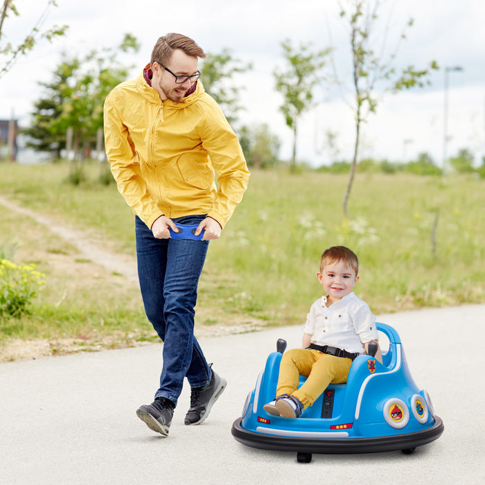 Qaba Auto-tamponneuse 12 V Pour Enfants, Voiture Electrique Sous Licence Angry Bird Avec Deux Joysticks, Rotation A 360 Degres, Musique, Lumieres Led, Pour Les 3 A 5 Ans, Bleu
