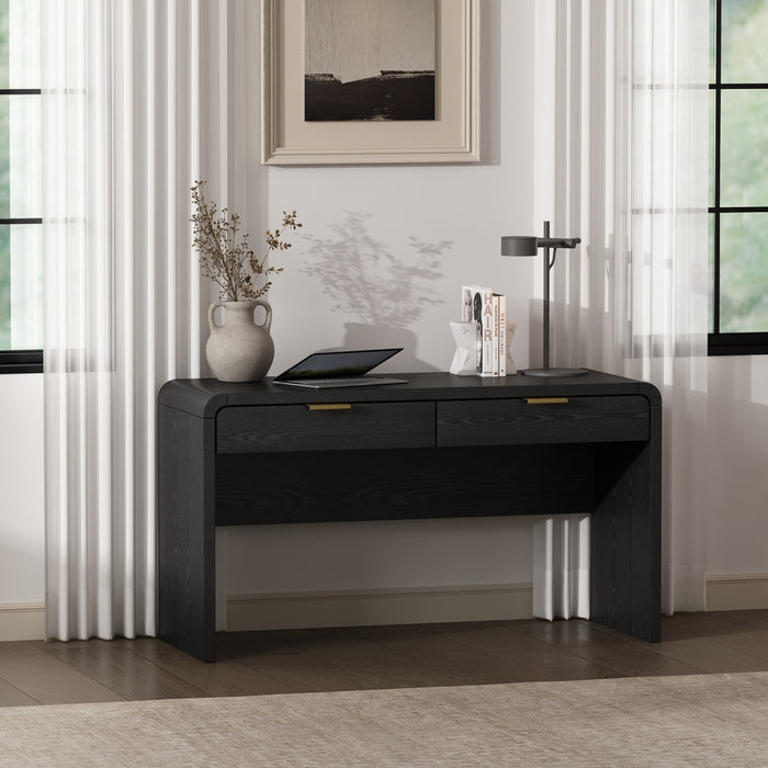 Bureau moderne Grace 54\" en noir et or (2 tiroirs)