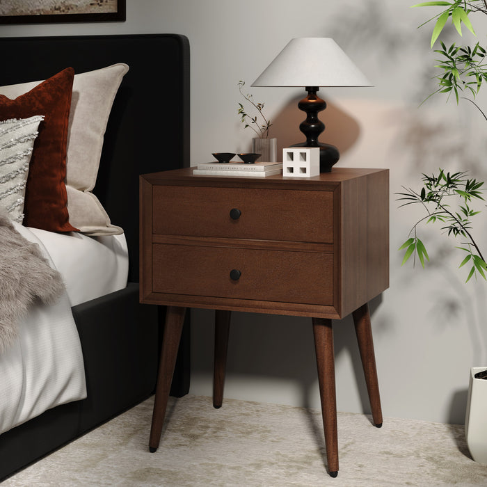 Emma Table de Nuit Moderne Mid-Century avec 2 Tiroirs, Marron