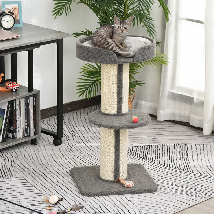 Pawhut Arbre A Chat 36\" Tour Pour Chat A Plusieurs Niveaux Avec Grattoir En Sisal, Lit Pour Chat, Coussin, Perchoir, Gris