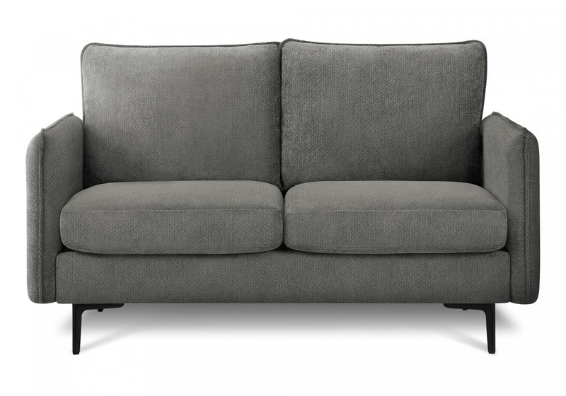 Causeuse Rembourre, 58\" L, Tissu Gris Fonce, Pieds En Metal Noir