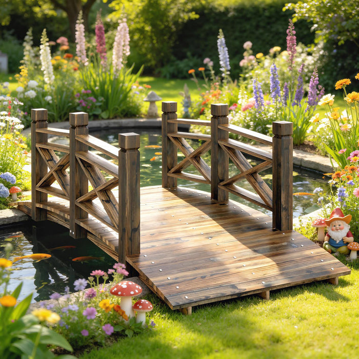 Outsunny Pont de Jardin en Arche Carbonise pour Exterieur, Pelouse, Etang