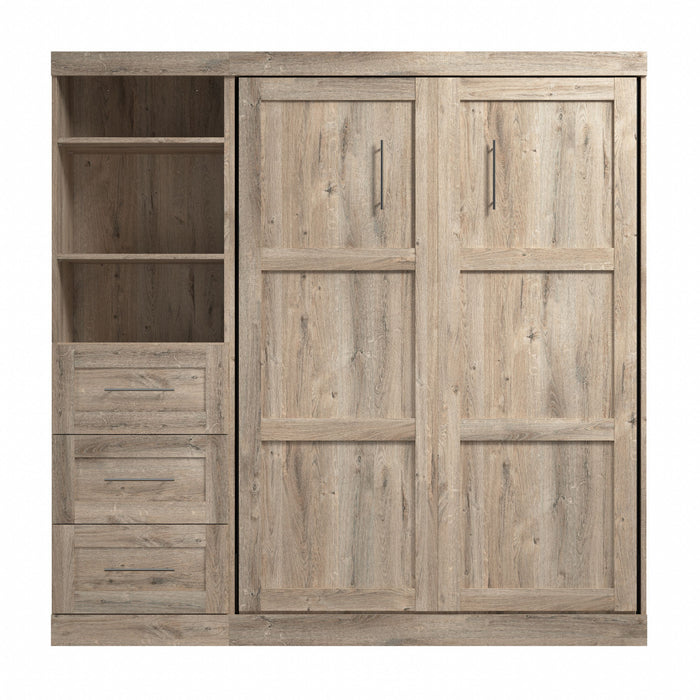 Lit double escamotable mural Pur de Bestar de 84 po avec tiroirs - brun rustique