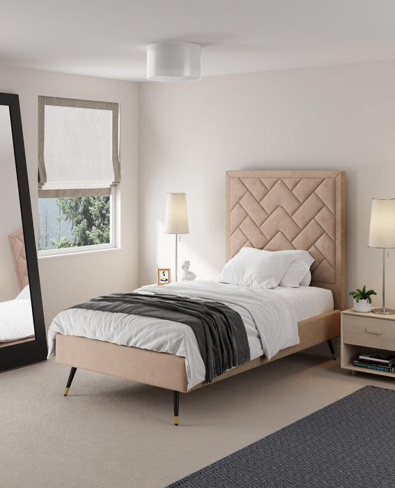 Lit simple moderne Crosby en velours capitonne, coloris nude